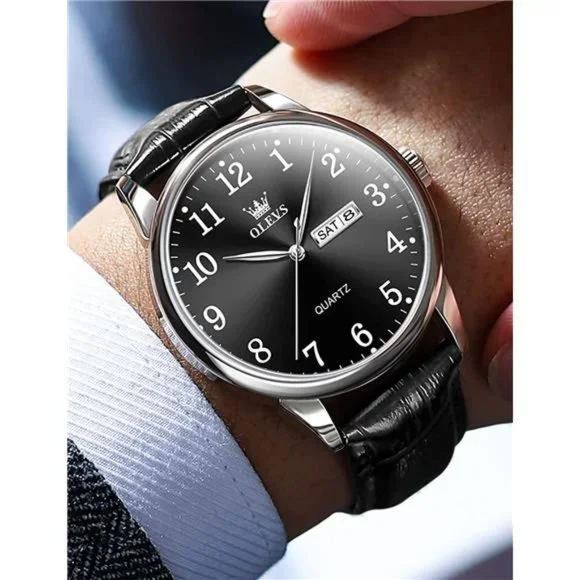 Leather Watches for Men Quartz Number Watch with Date Waterproof Watch